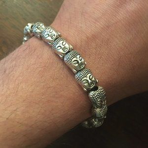 Buddha Bracelet Silver Heads Adjustable Heavy High Quality Unisex Jewelry Unique